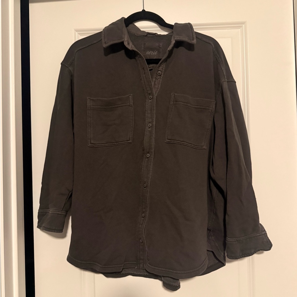 Aerie Button-Up Sweater in Dark Gray